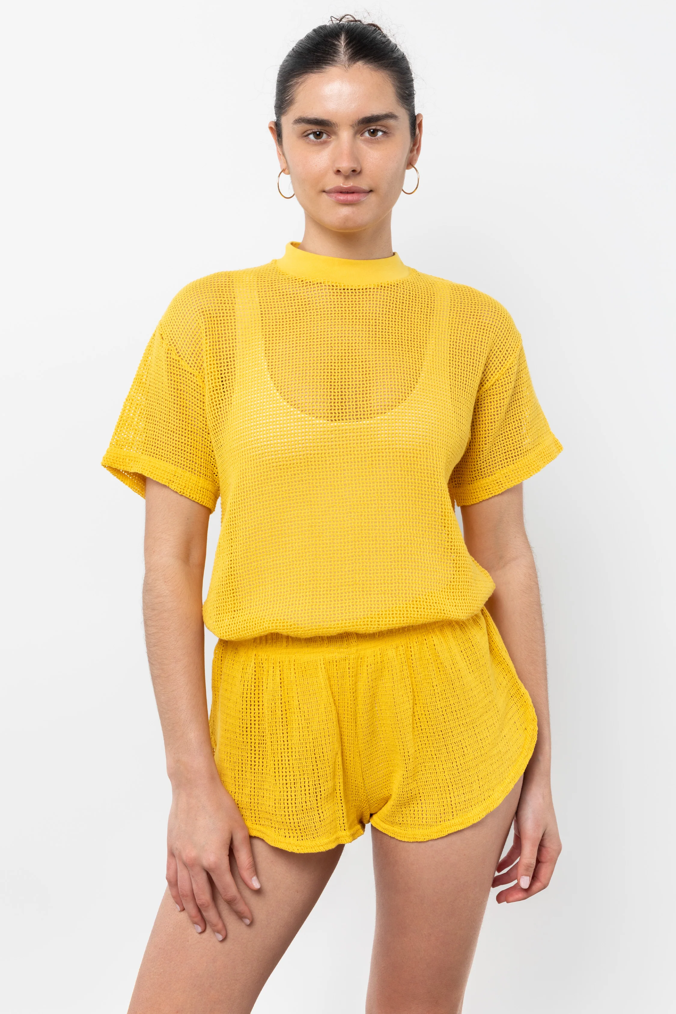 RIN401GD - Cotton Mock Neck Fishnet Garment Dye T-Shirt - Image 4